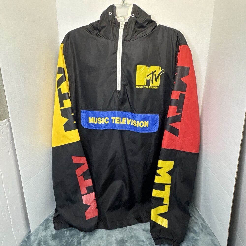 MTV Music Television Lightweight Quarter Zip Pullover Windbreaker Jacket Men's L